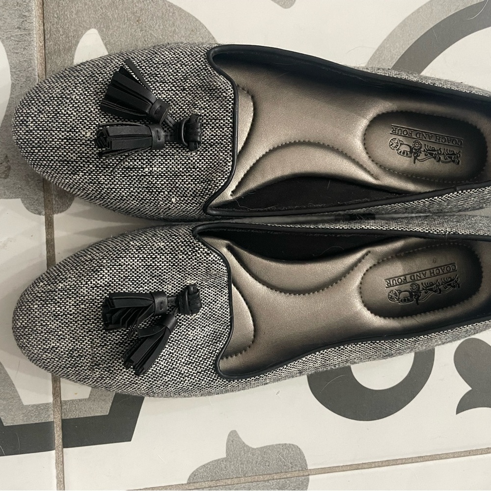 Coach Gray and Black Flats with Pom-Pom